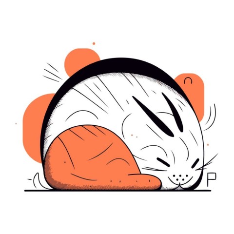 Cute cartoon cat sleeping on a white background. Vector illustra