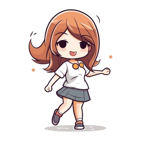 Cute little girl running and smiling. Vector illustration in car