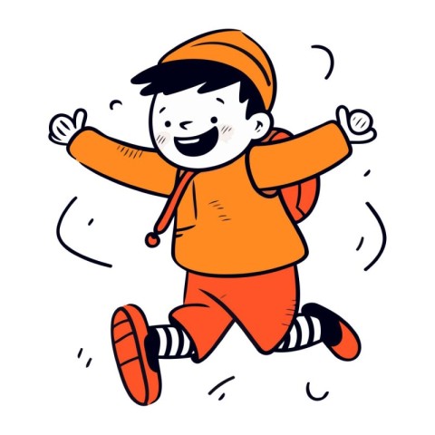 Cute happy boy running and jumping. Vector illustration in carto