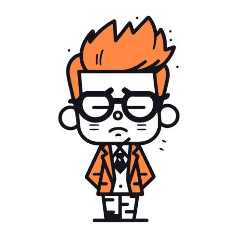 Angry boy cartoon character with glasses and tie. Vector illustr