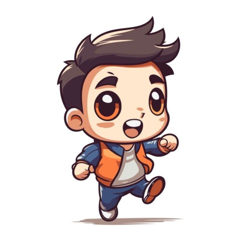 Vector illustration of a little boy running on a white backgroun