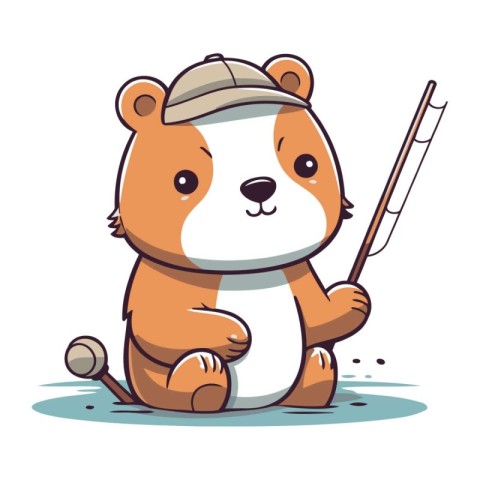 Cute cartoon hamster with a stick. Vector illustration on white