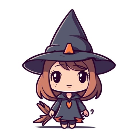 Cute little girl in witch costume. Halloween theme. Vector illus