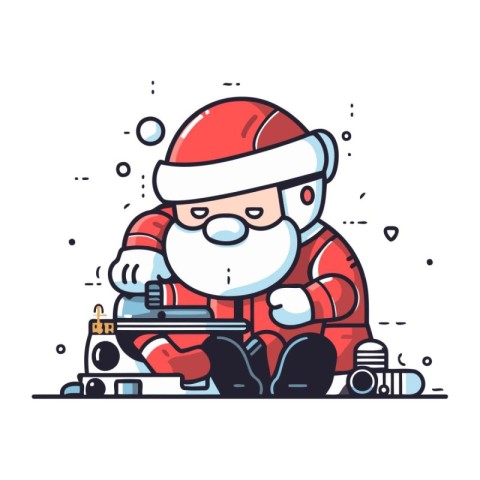 Santa Claus playing video game. Vector illustration of Santa Cla