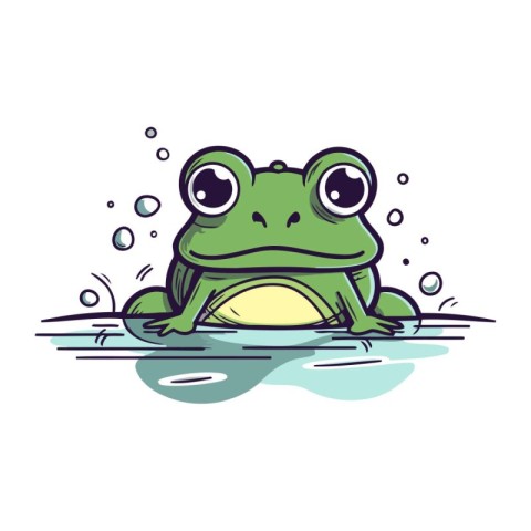 Cute cartoon frog with bubbles. Vector illustration isolated on