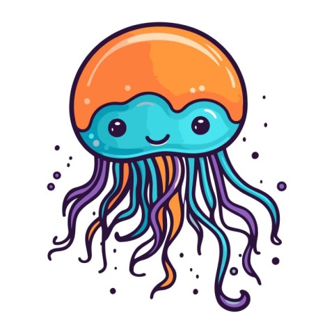 Cute cartoon jellyfish vector illustration isolated on white bac