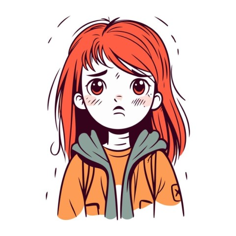 Angry girl with red hair. Vector illustration in sketch style.