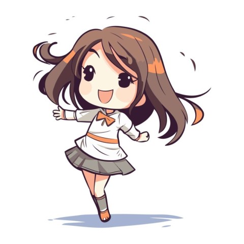 Cute little girl with long hair in school uniform. Vector illust