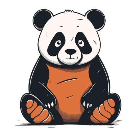 Panda bear sitting on the ground. Hand drawn vector illustration