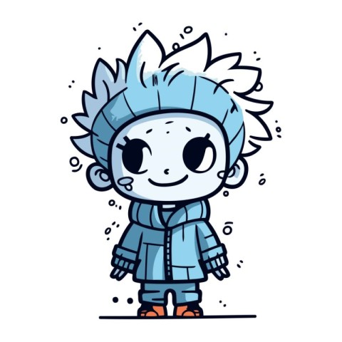 Cute little boy in winter clothes. Vector illustration in cartoo