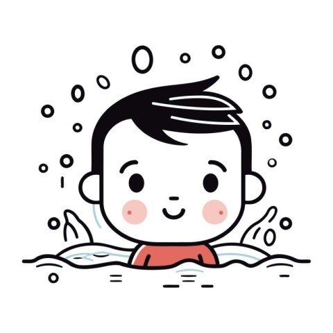 Cute boy swimming in the water. Vector illustration in cartoon s