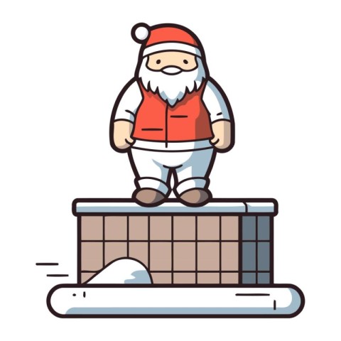 Santa Claus standing on the top of the chimney. Vector illustrat