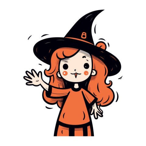 Cute girl witch in halloween costume. Vector illustration.