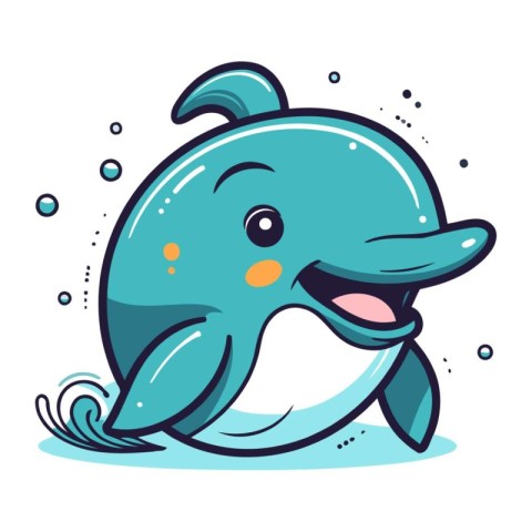 Cute cartoon whale. Vector illustration on white background. Iso