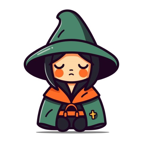 Cute little witch character. Vector illustration in flat cartoon