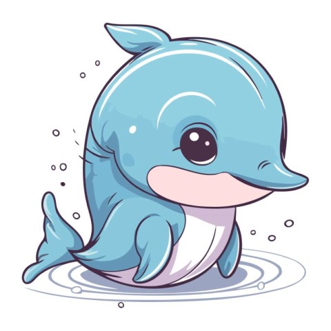 Cute cartoon dolphin. Vector illustration of a cute baby dolphin