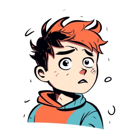 Vector illustration of a boy with red hair in a blue hoodie