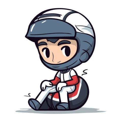 Biker boy with helmet sitting on the ground. Vector illustration