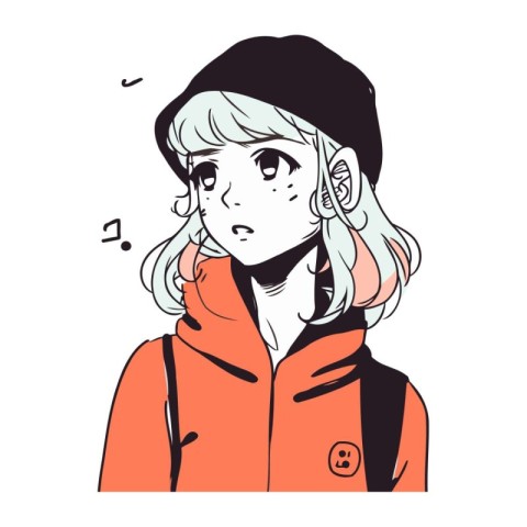 Vector illustration of a girl in a winter coat and hat with head