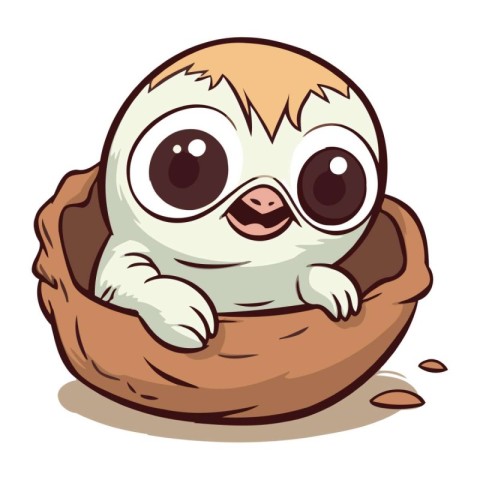 Cute baby sloth in the nest. Cartoon vector illustration.