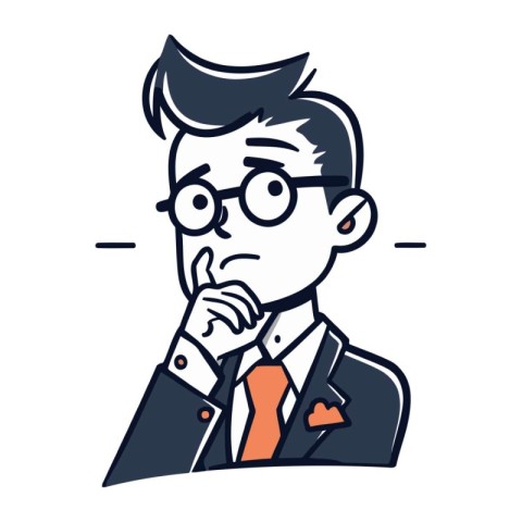 Thinking businessman with glasses and tie. Vector illustration i