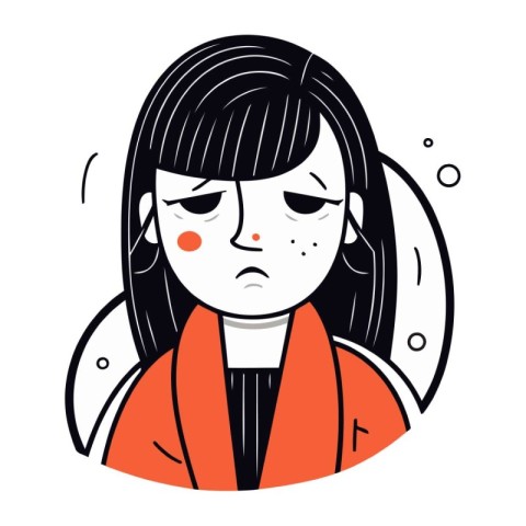 Crying woman cartoon character. Vector illustration in thin line