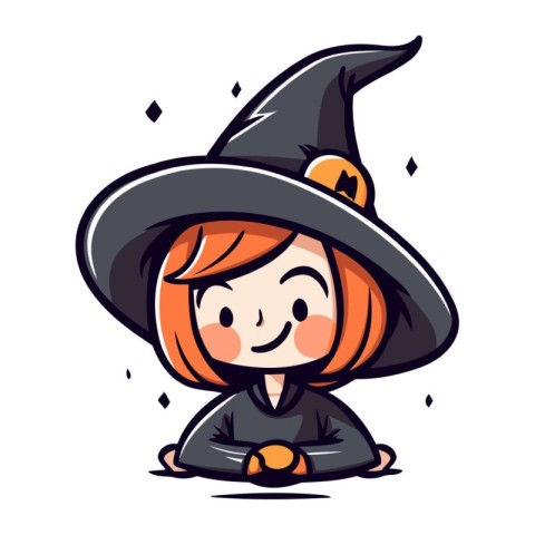 Cute Little Girl Wearing Witch Costume Cartoon Vector Illustrati