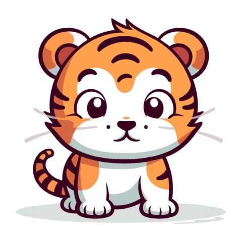 Cute cartoon tiger. Vector illustration isolated on a white back