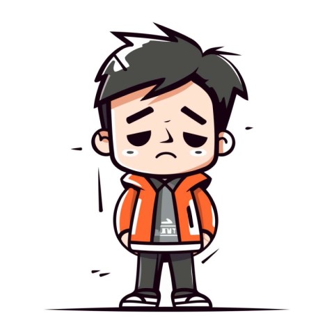 Sad boy cartoon character. Vector illustration. Cute little boy.