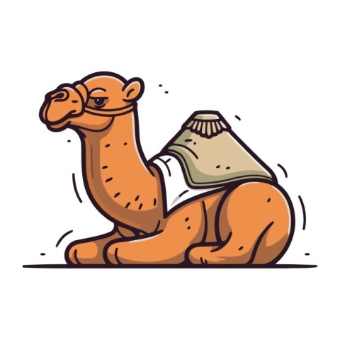 Camel with a bag of money. Vector illustration in cartoon style.