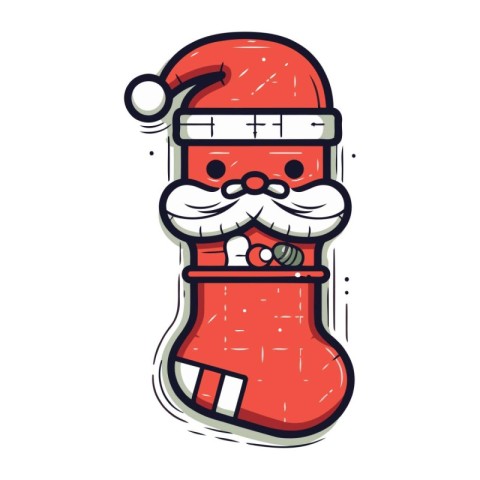 Christmas sock with Santa Claus. Vector illustration. Isolated o