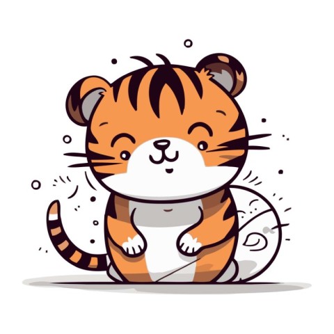 Cute cartoon tiger. Vector illustration. Isolated on white backg