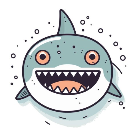 Cute cartoon shark. Vector illustration. Isolated on white backg