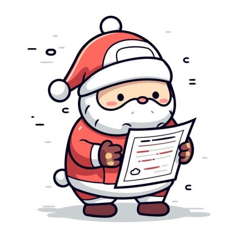 Cartoon Santa Claus holding a letter to Santa Claus. Vector illu