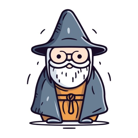 Funny cartoon dwarf in a hat and glasses. Vector illustration.