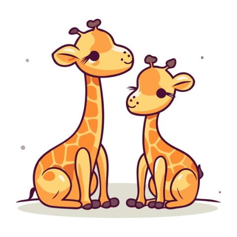 Two cute giraffes sitting on white background. Vector illustrati