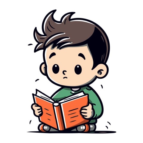 Boy reading a book. Cute cartoon character. Vector illustration.