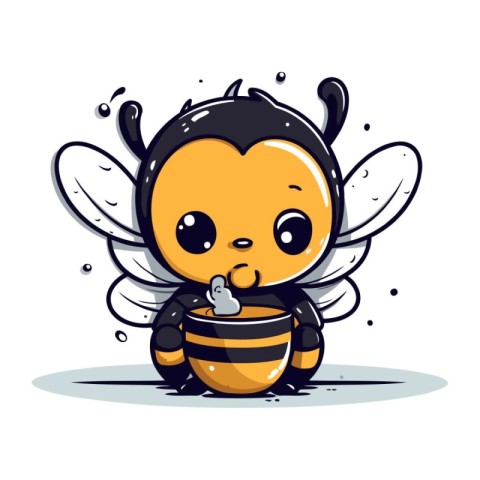 Cute cartoon bee. Vector illustration. Isolated on white backgro