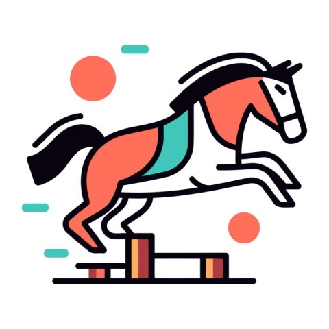 Horse jumping over obstacle. equestrian sport vector line icon