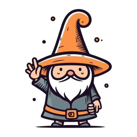 Cartoon vector illustration of a cute wizard in a hat and cloak