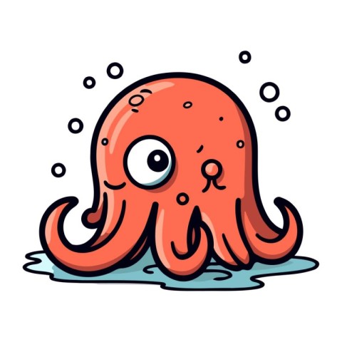 Cute cartoon octopus isolated on white background. Vector illust