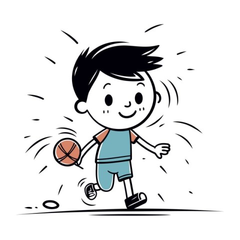 Boy playing basketball. Vector illustration. Cartoon style. Spor