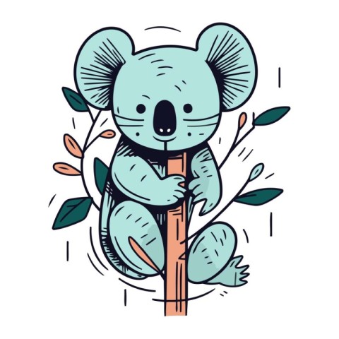 Cute koala sitting on a tree. Vector illustration in cartoon sty