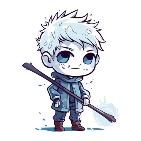 Cute little boy with a spear in his hand. vector illustration