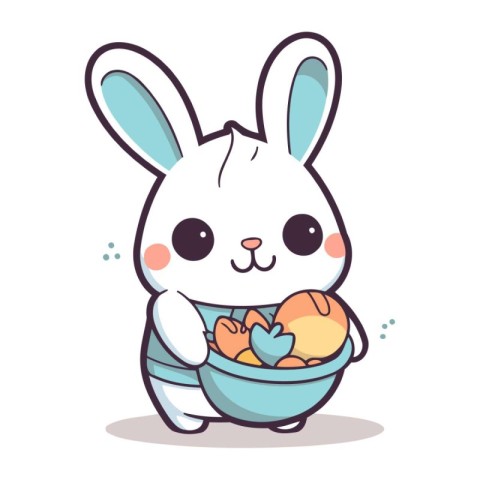 Rabbit with basket of eggs. easter cartoon character vector illu