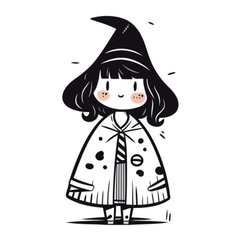 Cute little girl in a witch costume. Vector illustration on whit