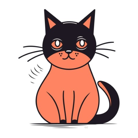 Cute cartoon black cat isolated on white background. Vector illu