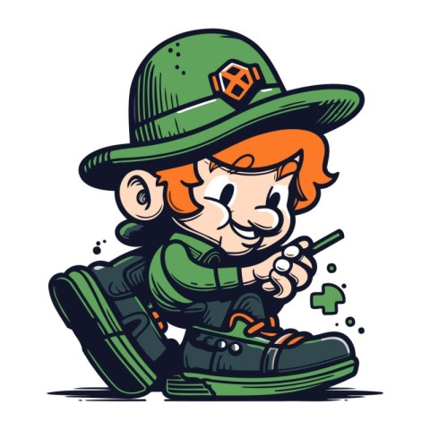 Illustration of a cartoon boy dressed as a leprechaun