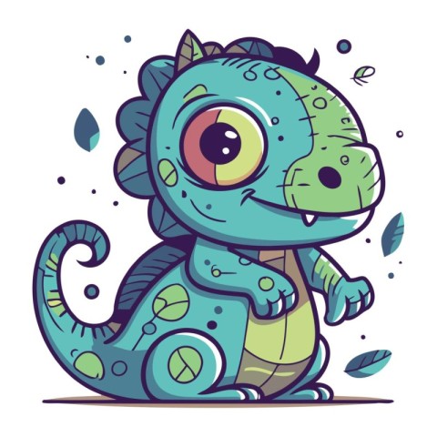 Cute cartoon iguana on a white background. Vector illustration.