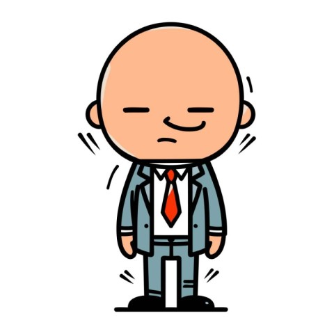 Cartoon sad bald man in business suit. Vector clip art.